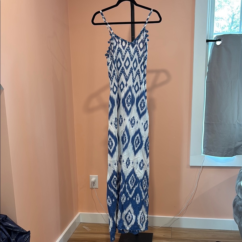 Blue and White Patterned Maxi Dress